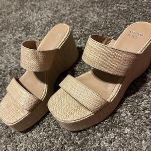 Crown & Ivy Beige Woven Wedge Sandals